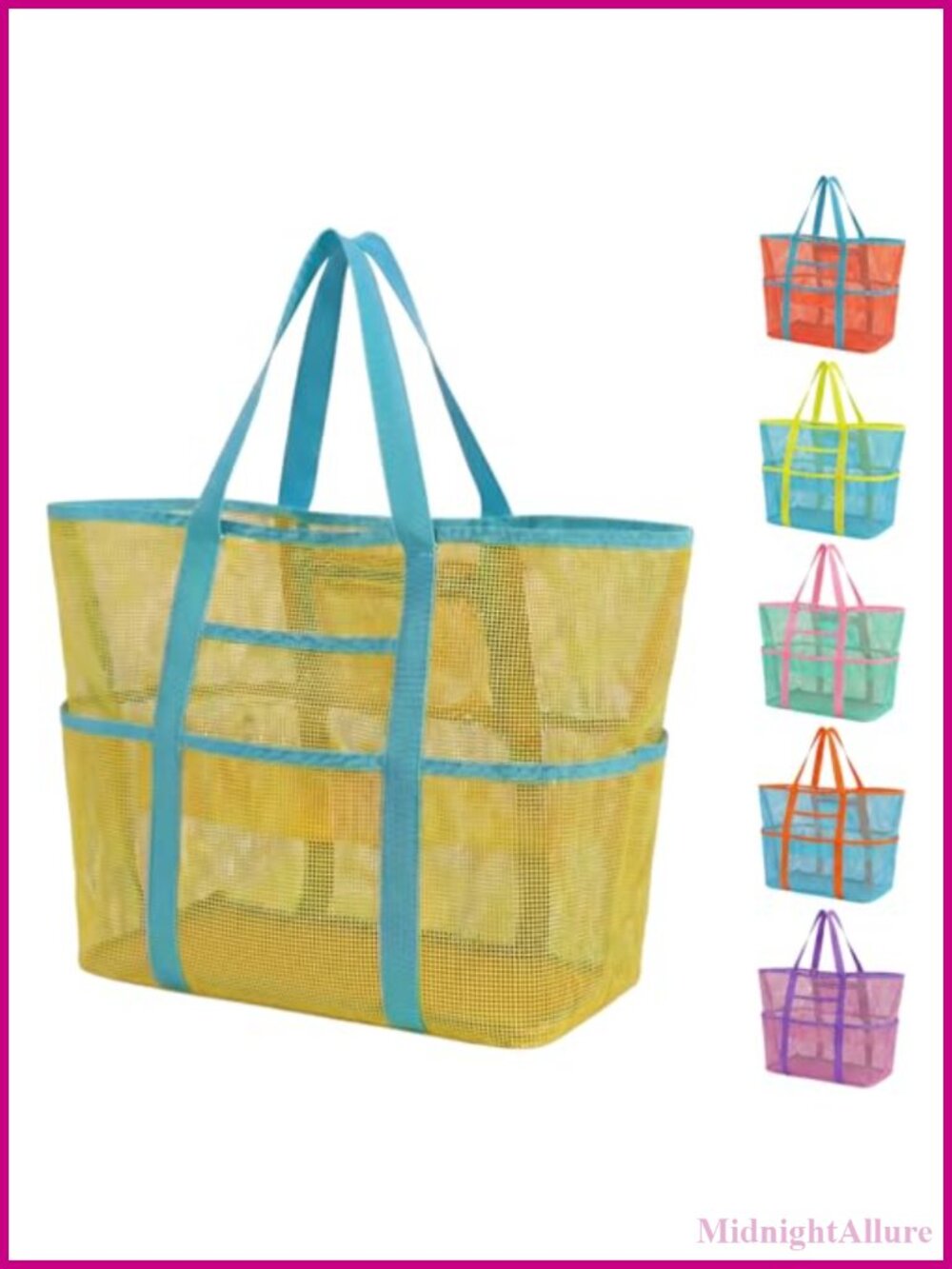 Mesh Beach Tote Foldable Large Travel Pool Bag Zipper Pocket